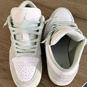 Nike White and Light Green Air Jordan Men’s Sneakers
